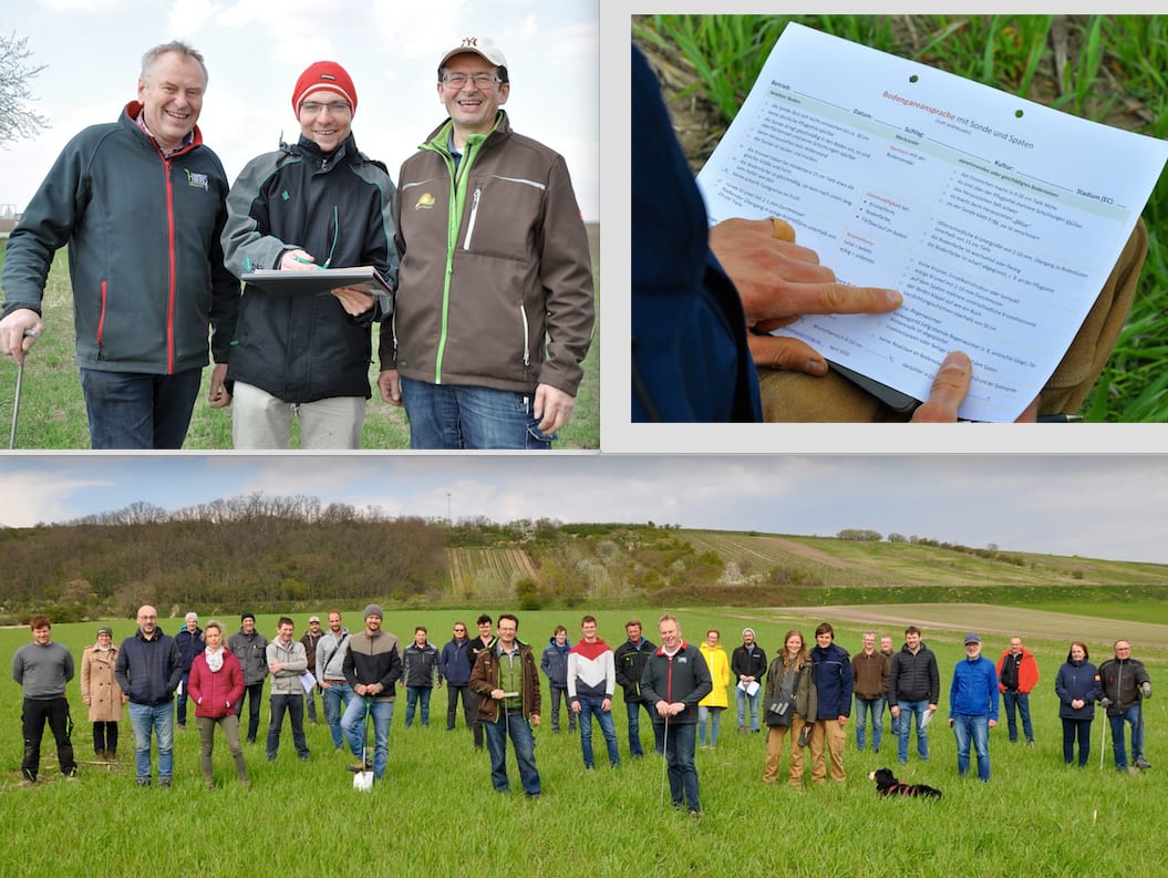 Collage einer Bodenkurs-Gruppe bei praktischen Übungen im Feld